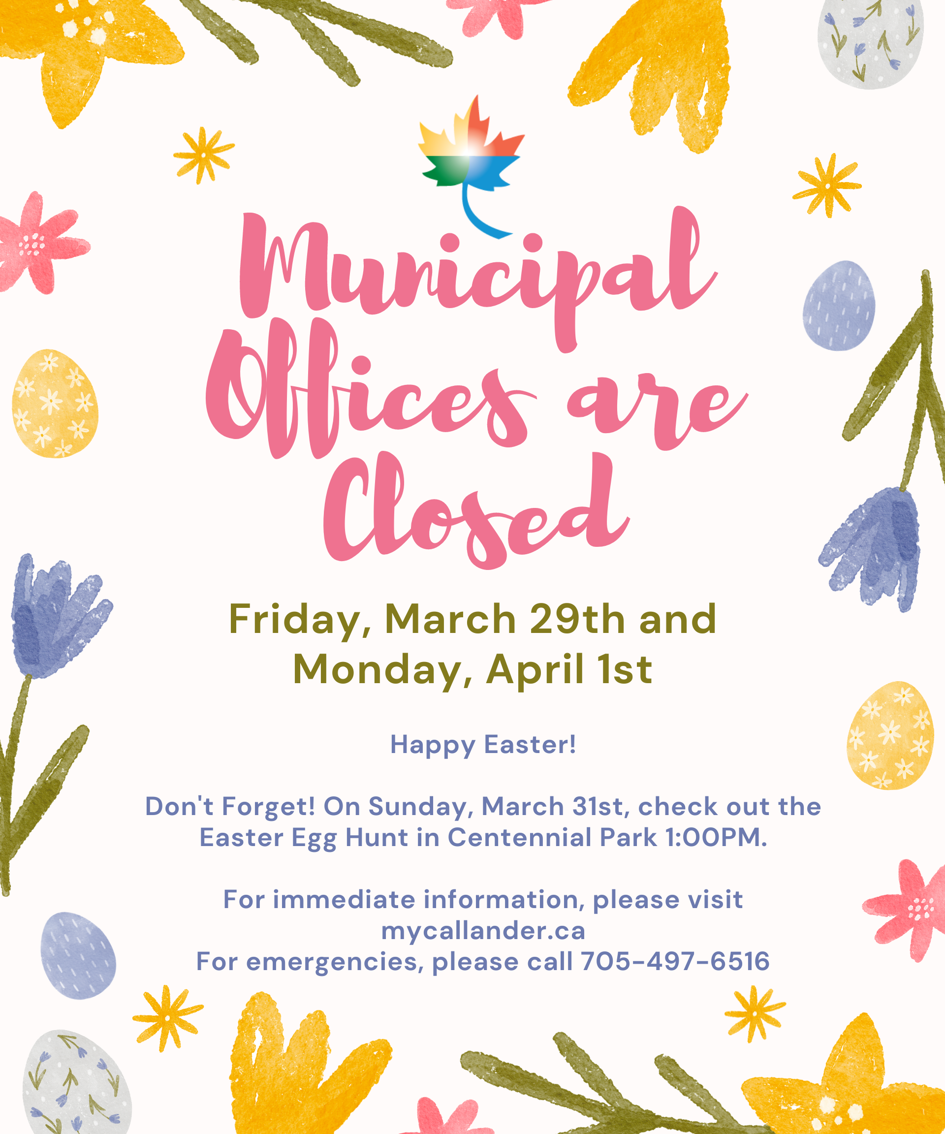 Municipal Offices Closed for Easter